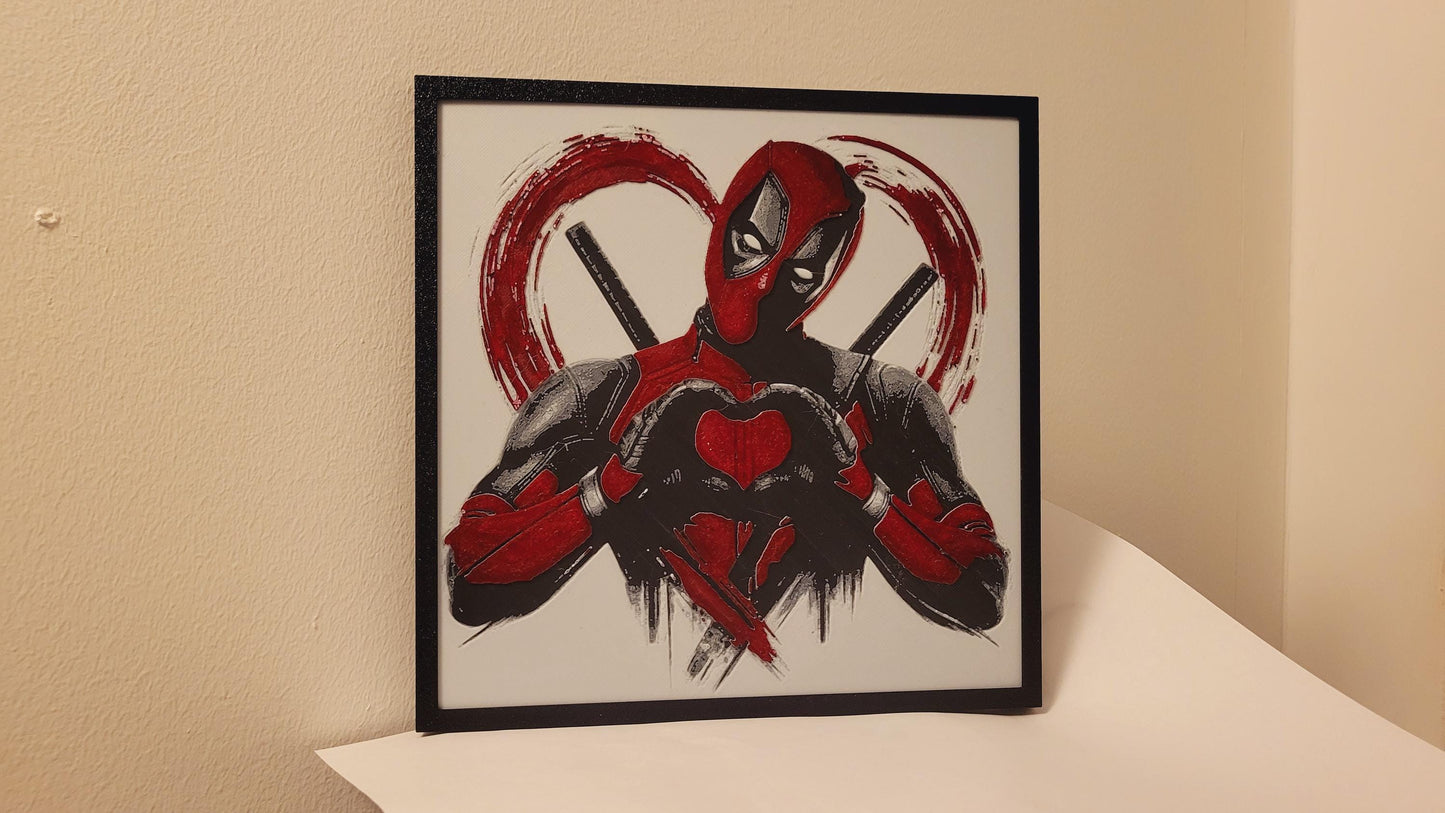 Deadpool Heart 3D Printed Framed Wall Art